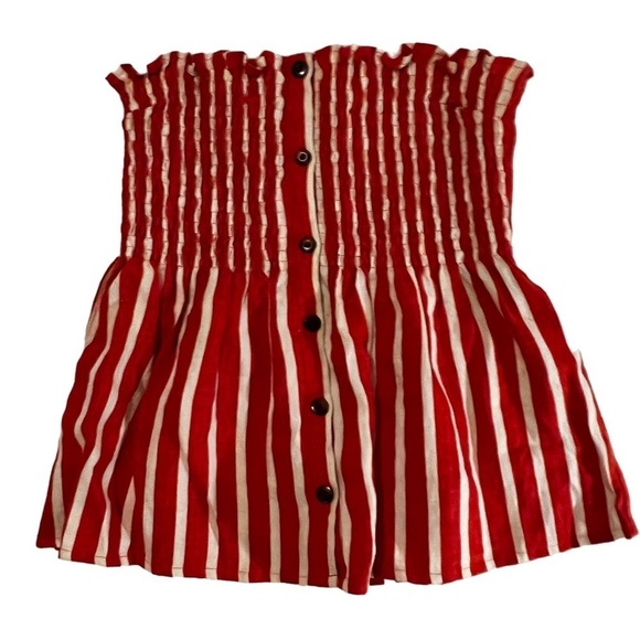 Faithfull The Brand Mazur Strapless Striped Linen Top Smocked US 6 Peplum - Picture 9 of 15